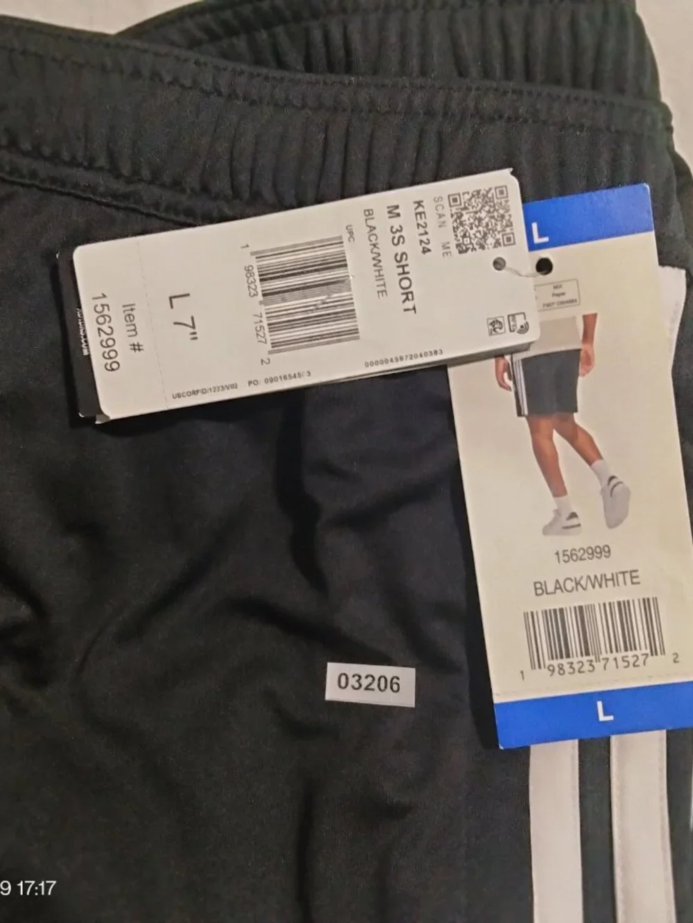 Men's Adidas 3 Stripe Drawstring Shorts Zipper Pockets Size L Black 7